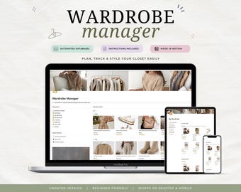 Wardrobe Manager Notion Template, Notion Outfit Planner Template, Packing List, Virtual Closet, Aesthetic Notion Capsule Wardrobe