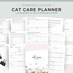 Cat Care Planner Printable, Pet Planner, Cat Planner, Cat Journal, Cat Records, Cat Health, Cat Mom Printable Planner
