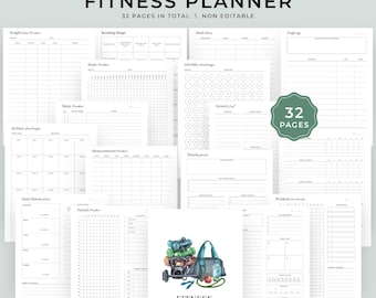 Fitness Planner Printable Bundle, Workout Planner, Weight Loss Tracker, Fitness Journal, Meal Planner, Daily Fitness, Self Care Planner