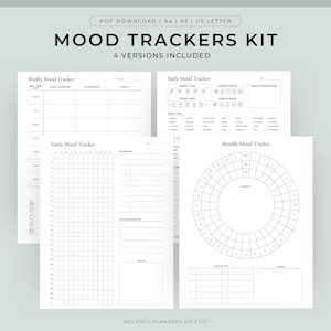 Afdrukbare kit Mood Tracker, maandelijks stemmingslogboek, circulaire stemmingskaart, Mood Track Bullet Journal, Daily Mood Tracker, wekelijkse stemmingstrackerpagina