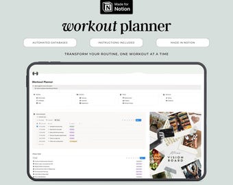 Workout Planner Notion Template | Fitness Planner | Digital Workout Journal | Meals Tracker | Fitness Organizer | Workout Tracker