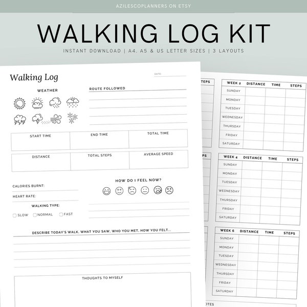 Walking Log Printable, Steps Tracker, Fitness Journal, Walking Tracker, Workout Log, Fitness Tracker, Daily Walking