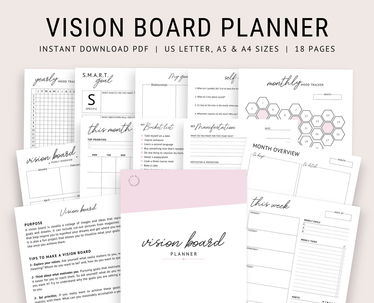 Vision Board Printable Planner Goal Planner Vision Board - Etsy