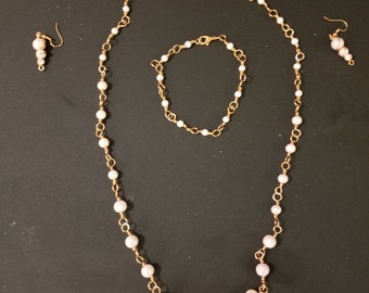 Pink glass marble and copper 3 piece set