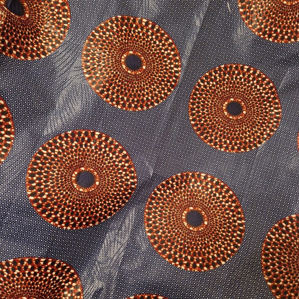 Ankara Stof Door de Meter Blauw Polkadot katoen met bruin, zwart en wit gespikkeld cirkelontwerp rond ideaal voor dressmaking &crafts