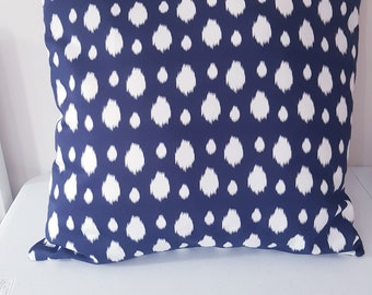 Handmade Navy Blue Cushion Cover: Abstract White Spots, 20x20 Cotton Pillow