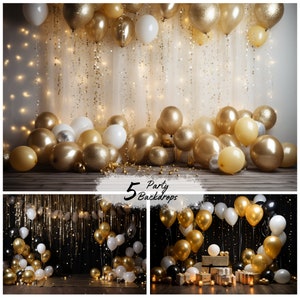 Black and Gold Balloon Digital Backdrop Birthday Newborn Maternity Overlay Background Photoshop Studio