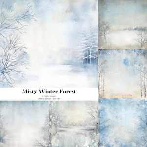 Misty Winter Forest Background Clipart Papel de diário de lixo Papel digital Artesanato de Natal Fundo de inverno Scrapbooking Uso comercial