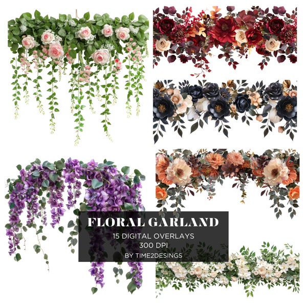 Floral Garland Overlays Maternity Overlays Floral Clip Art Floral Graphics Photoshop Overlays