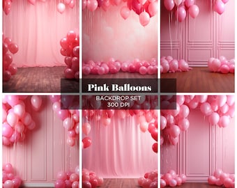 Ballons roses Toiles de fond numériques Superpositions de toile de fond de maternité Superpositions de toile de fond de studio Textures beaux-arts Toile de fond d'anniversaire pour les enfants