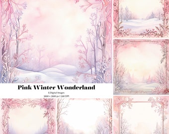 Rose hiver neige papier numérique forêt enneigée hiver pays des merveilles Junk Journal fantaisie paysage toile de fond Scrapbooking fond