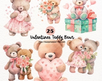 Aquarel Valentines Bear Clipart schattige teddybeer Valentines PNG commercieel gebruik