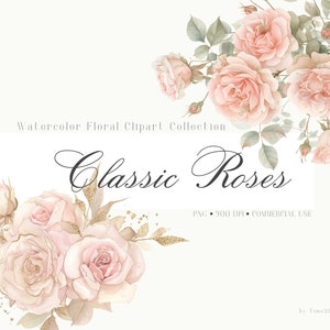 Watercolor Roses Clipart Dusty Pink Wedding Clipart Watercolor Floral Clipart