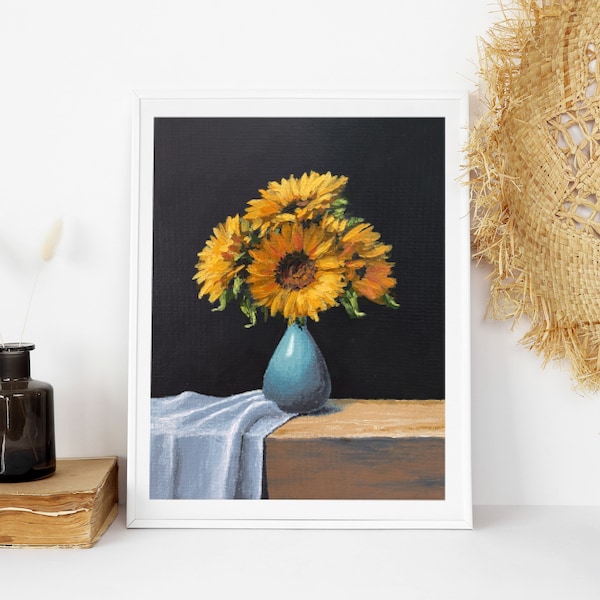 Instant Download Printable Art / Acrylic Painting Sunflower Still Life