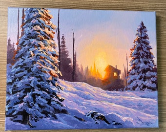 Acrylgemälde Winter Sonnenaufgang Landschaft