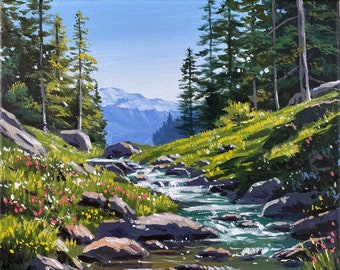Acrylic Painting Water Stream Landscape