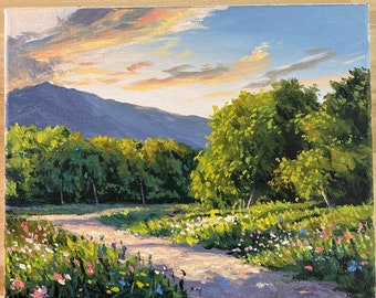 Acrylic Painting Morning Sunlit Path Landscape