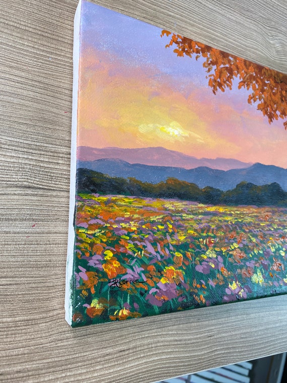 絵画 お花畑 風景画 アクリル画 原画 アクリル画 花畑の風景（原画） - Etsy 日本