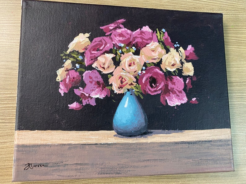 Acrylic Painting Roses on Vase Original Painting image 1