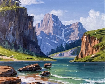 Acrylic Painting Rocky Mountain Lake