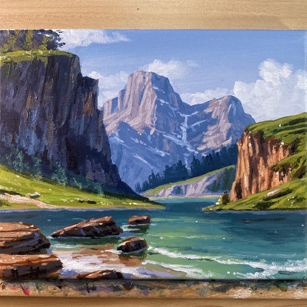 Peinture acrylique Lac des montagnes Rocheuses
