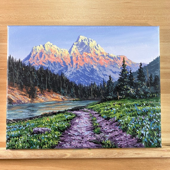 Peinture acrylique Montagne Alpenglow Paysage