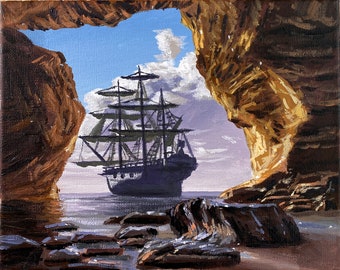 Acrylic Painting Pirate Ship Sailing