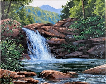 Acrylic Painting Forest Waterfalls Landscape