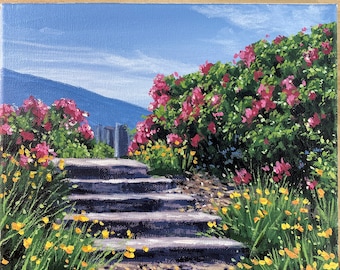 Acrylic Painting Stair Garden Landscape