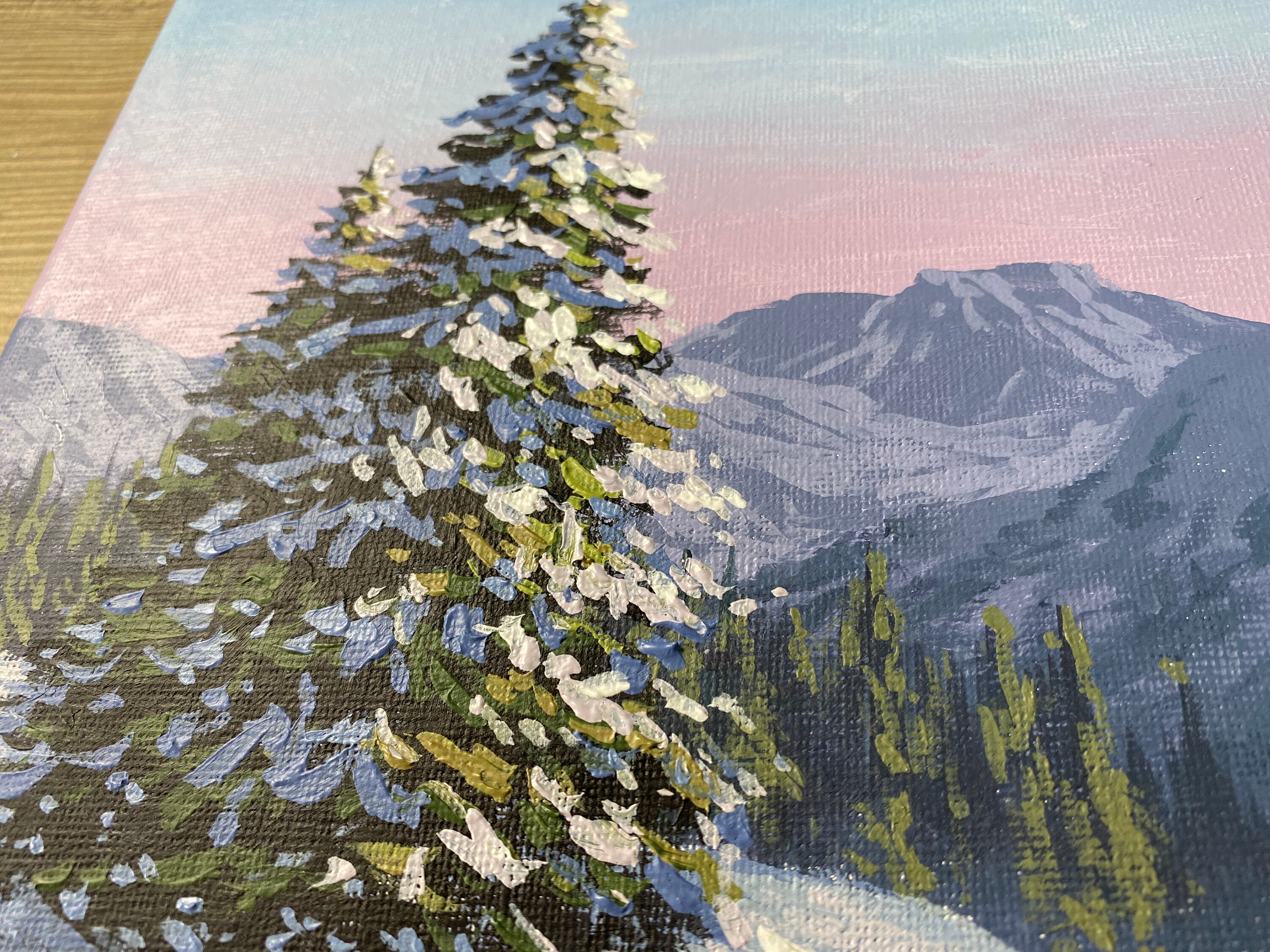 Acrylic Painting Snowy Pine Tree original Painting Etsy UK