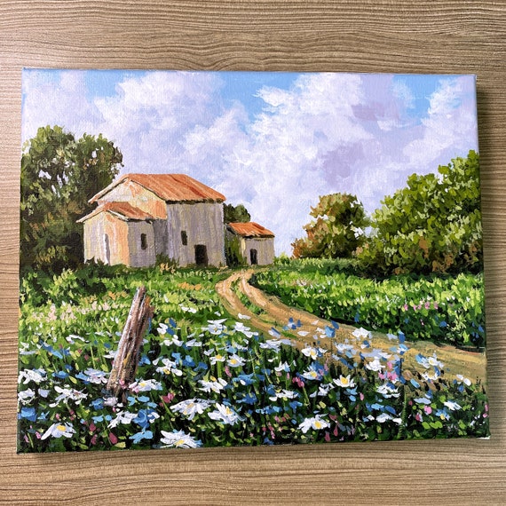 Acrylic Painting Country Farm House 