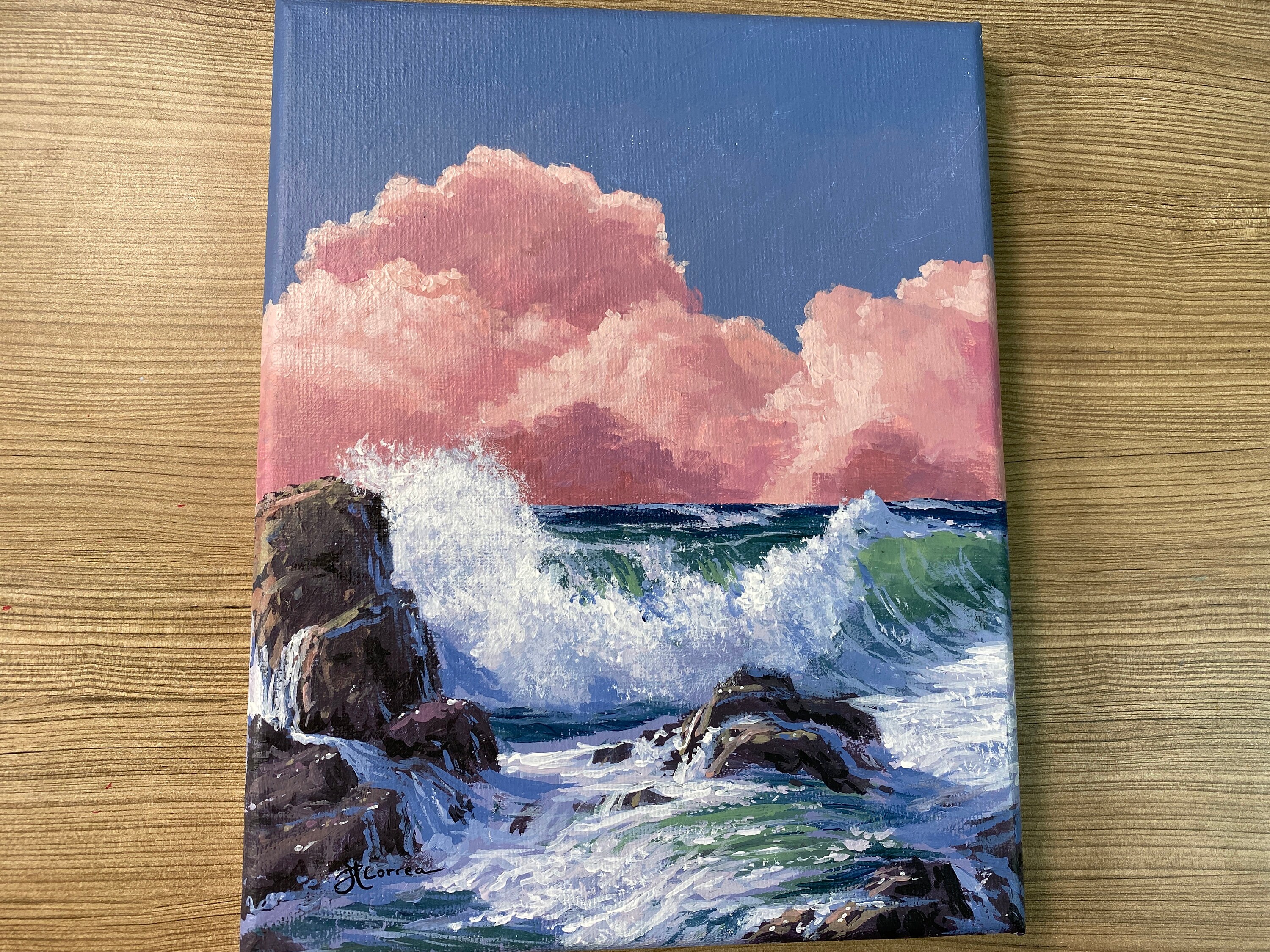 Acrylic Painting Aesthetic Pink Clouds Seascape original Etsy