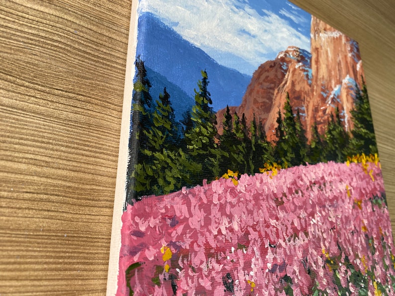 Champ de fleur de falaise de montagne de peinture acrylique image 2