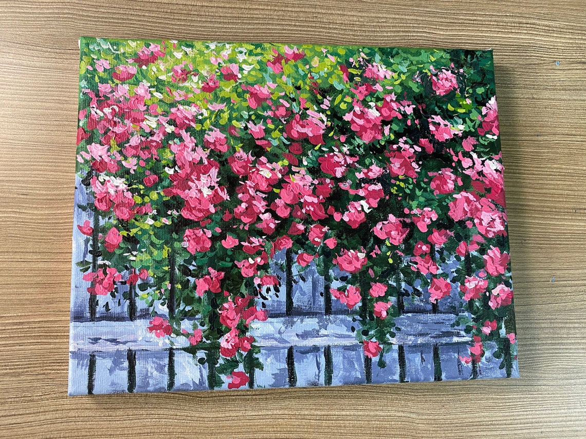 Acrylic Painting Floral Garden Fence Original Painting Etsy