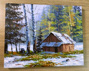 Peinture acrylique Fonte Forêt de neige