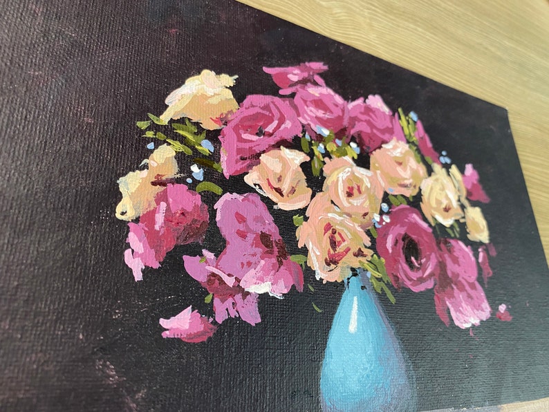 Acrylic Painting Roses on Vase Original Painting image 2