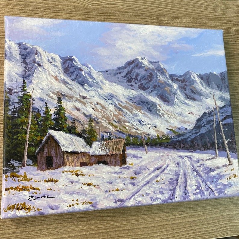 Acrylic Painting Winter Cabin Landscape (original Painting) - Etsy