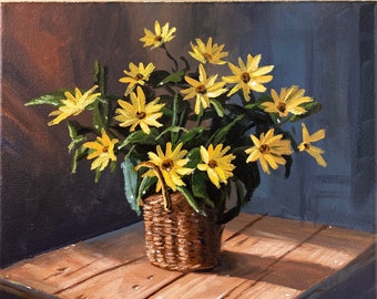 Acrylic Painting Yellow Flower Still Life