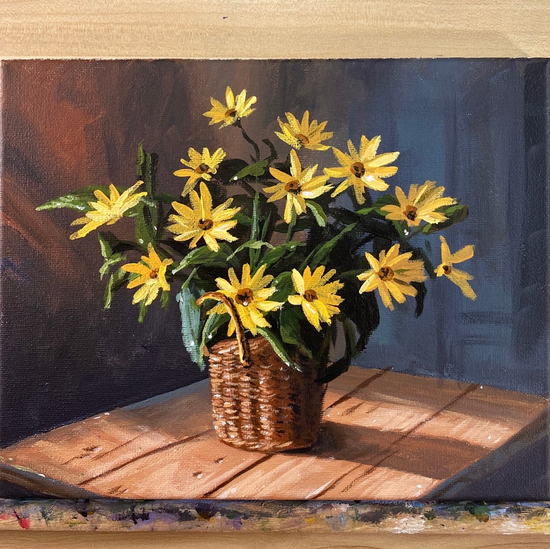 Acrylic Painting Yellow Flower Still Life image 1