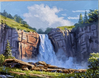 Paesaggio della cascata di pittura acrilica