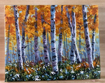 Pittura acrilica Autunno Betulla Foresta