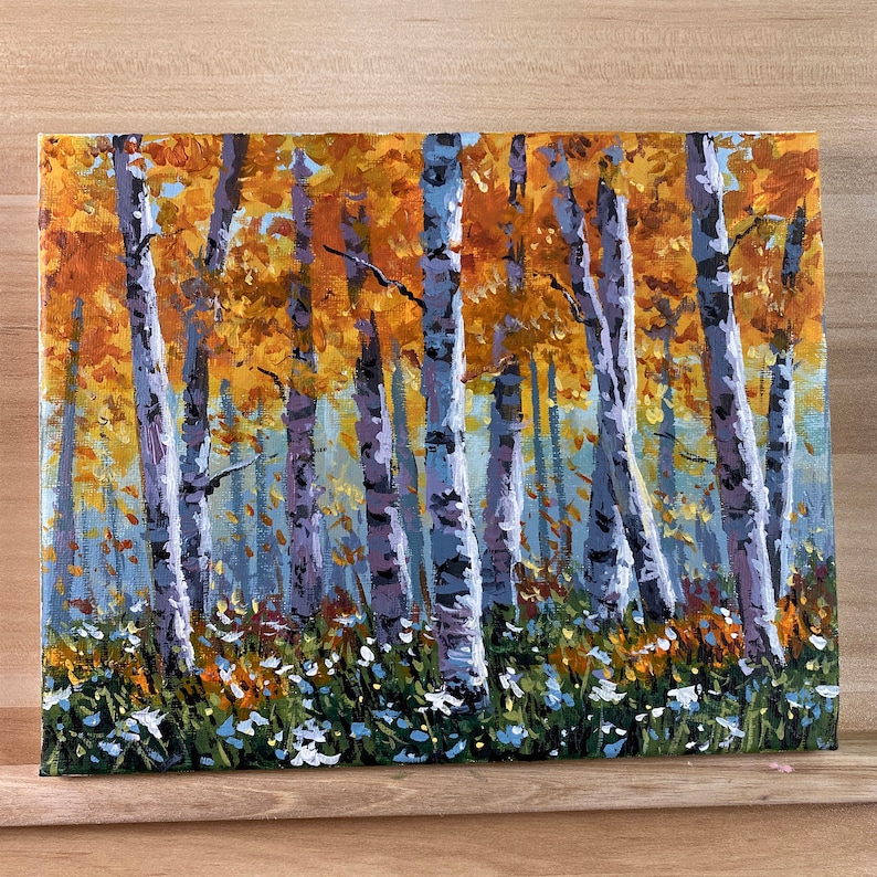 Pittura acrilica Autunno Betulla Foresta immagine 1