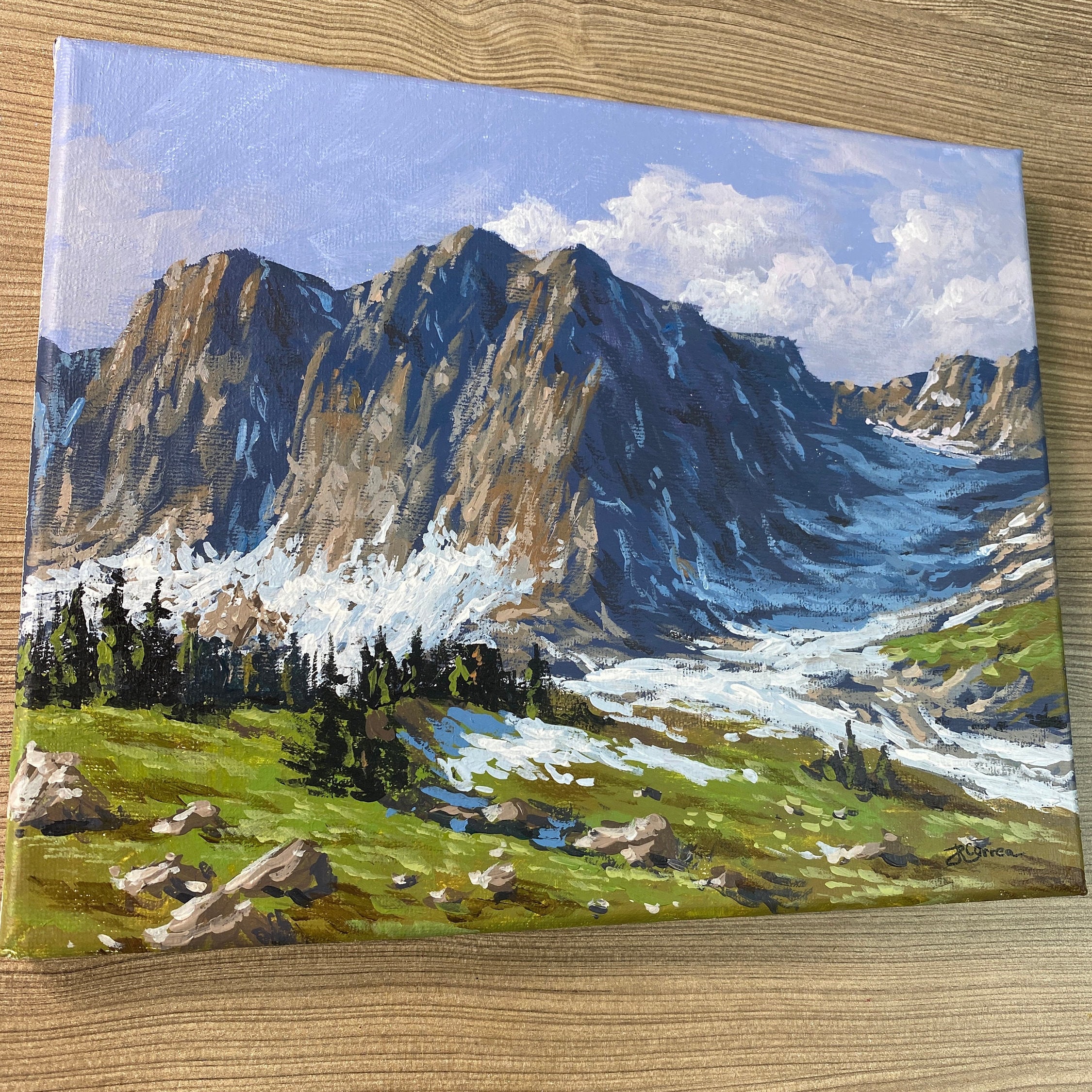 Acrylic Painting Melting Snow Mountain Landscape Original Etsy