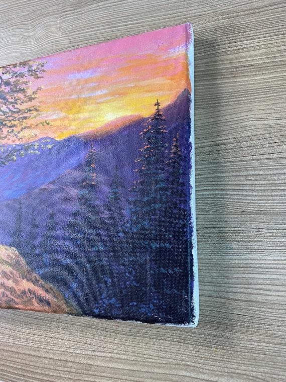 Sunset on the mountain city, Acrylic painting