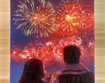 Peinture acrylique Feux d'artifice du Nouvel An