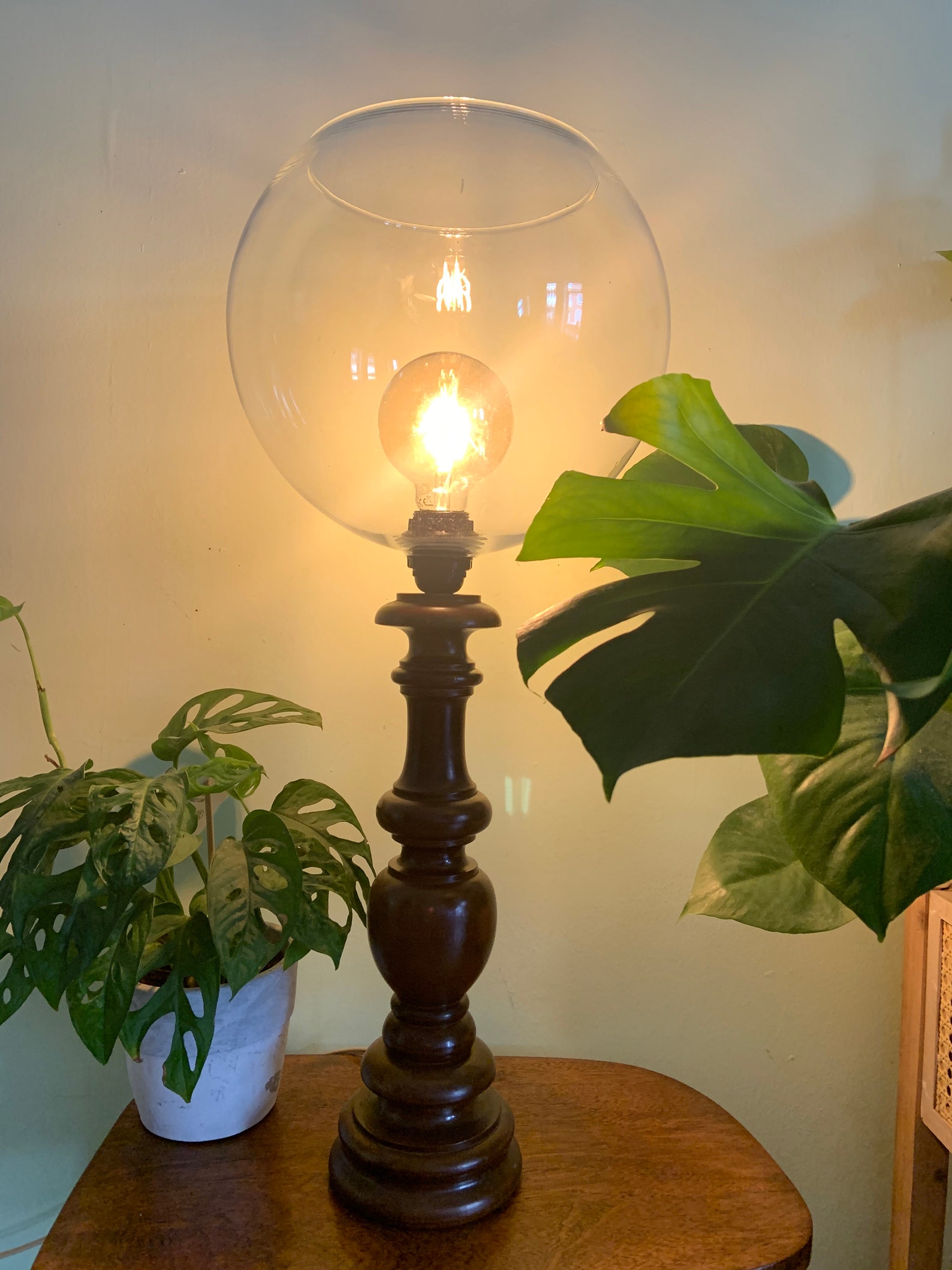 Beautiful unique wooden table lamp with glass sphere lamp Etsy
