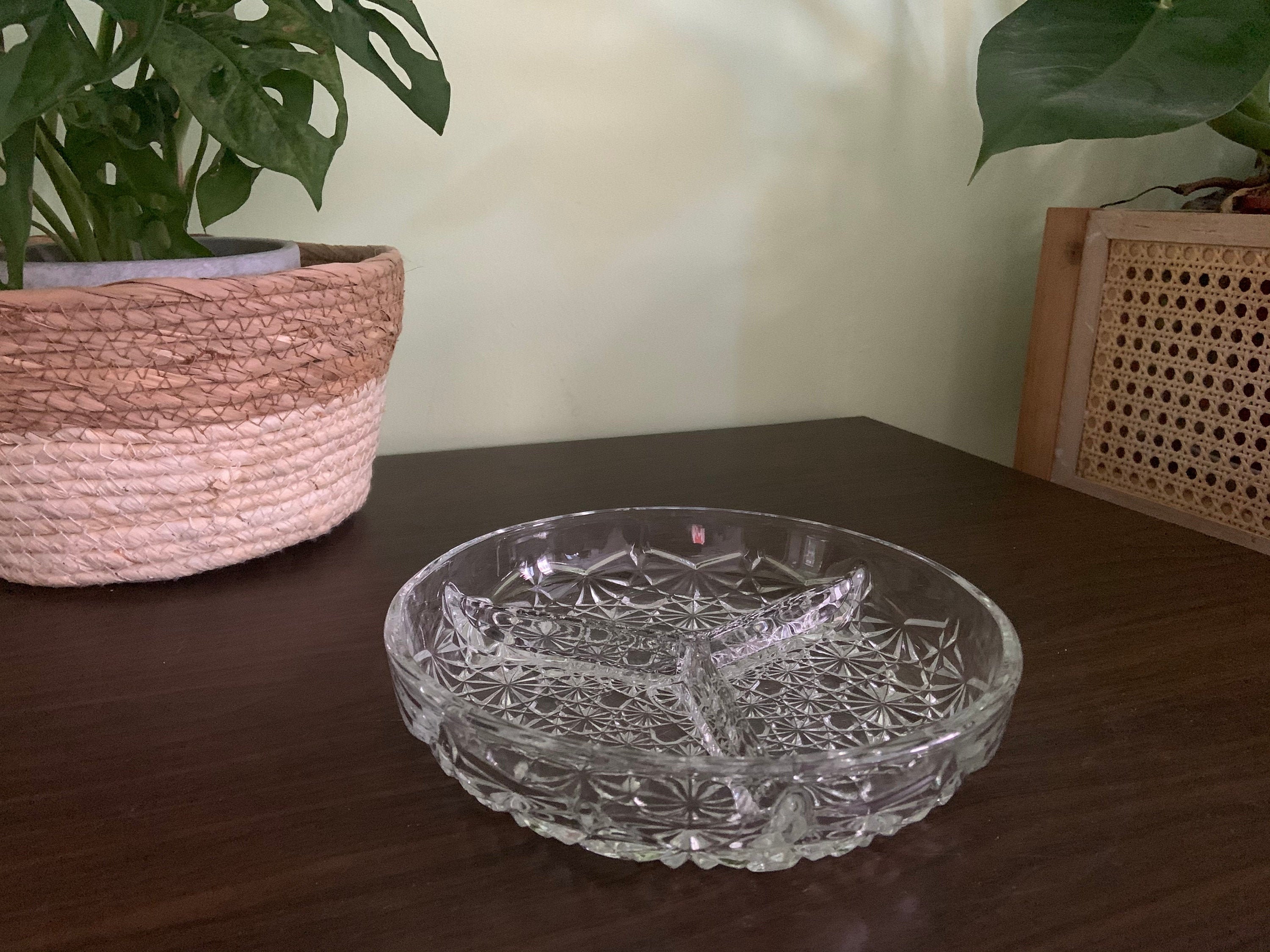 crystal plate divided in 3 sections for serving Etsy