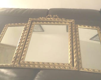 Beautiful antique folding mirror,triptych,wooden frame,great decoration,wonderful and rare antique mirror