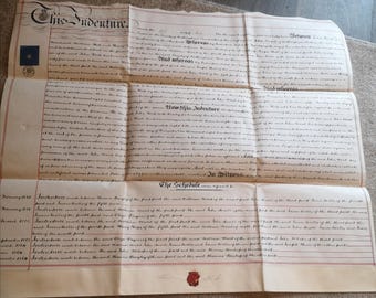 大きなビクトリア朝の契約書、アンティーク、美しい手書き、契約用上質紙、1867 年 7 月 5 日、ワックス シール、サイズ約 L68 cm×W55 cm、良好な状態