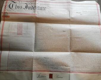 Large victorian indenture,antique,beautifully hand written,contract vellum paper,13 Oct 1890,wax seals,size aprox L68cm×W55cm,good condition